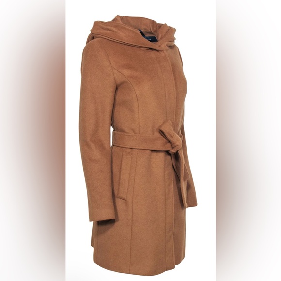 COLE HAAN Camel Button-Up/Zippered
Hooded Wool Blend Coat W/ Belt. EUC, Sz 6 🔥 - Picture 2 of 3